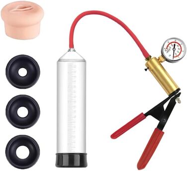 Ручна вакуумна помпа для збільшення пеніса NAIXBTY для чоловіків з 3 силіконовими кільцями, манометром та зручним ручним захватом