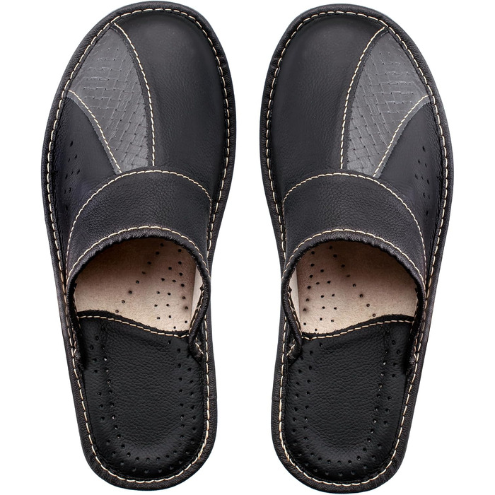 Чоловічі шкіряні домашні капці ESTRO Slipper — зручні та комфортні тапочки для чоловіків, сірі, розмір 46 EU