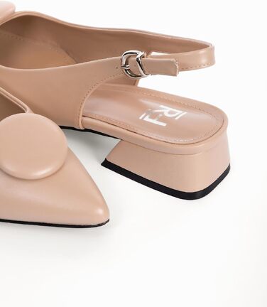 Жіночі туфлі-човники Slingbacks на стійких підборах 4 см, штучна замша, бежеві, розмір 42 EU (вузька нога), модель ML682-0716
