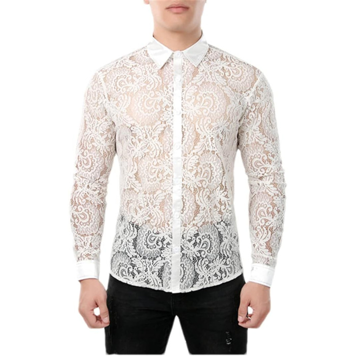 Чоловіча сорочка сітка Bollrllr, прозора, мереживна, для вечірок та клубів