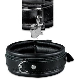 Чорне шкіряне ошейник для БДСМ з замком Tula-Toys, з підкладкою, студійна якість