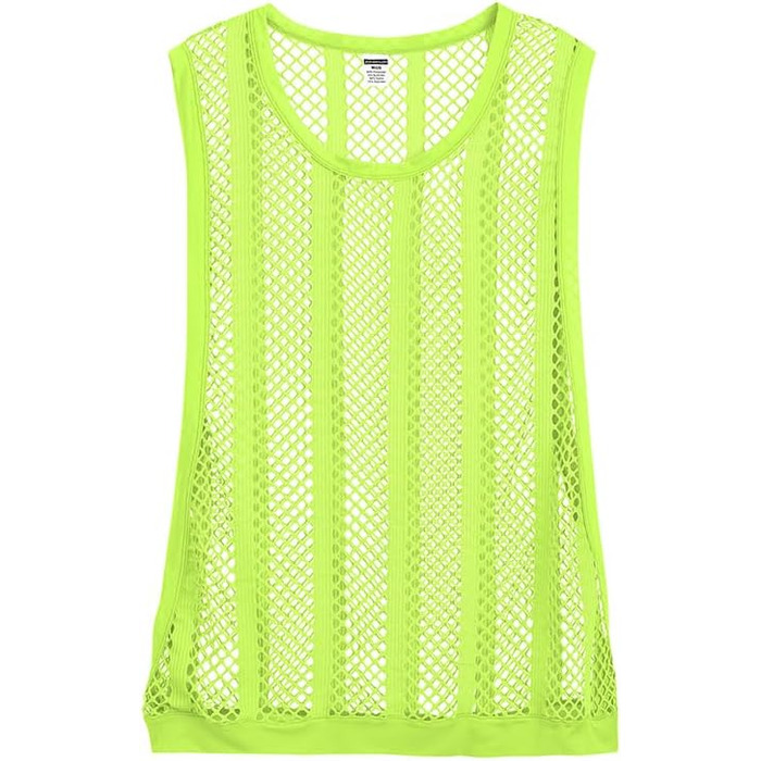 Трійка жіночих майок-топів YAHWULAI з прозорою сіткою, без рукавів, стильний круглий виріз (3 шт: світло-зелений+червоний+світло-зелений, M)