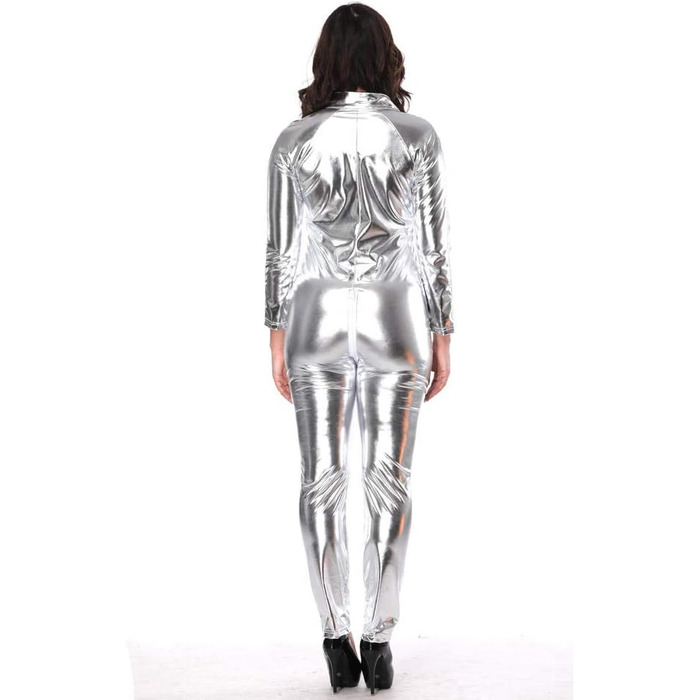 Жіноча піжама/костюм з латексу, catsuit, костюм кота з блискавкою, жіноча клубна одяг (сріблястий, 3XL)