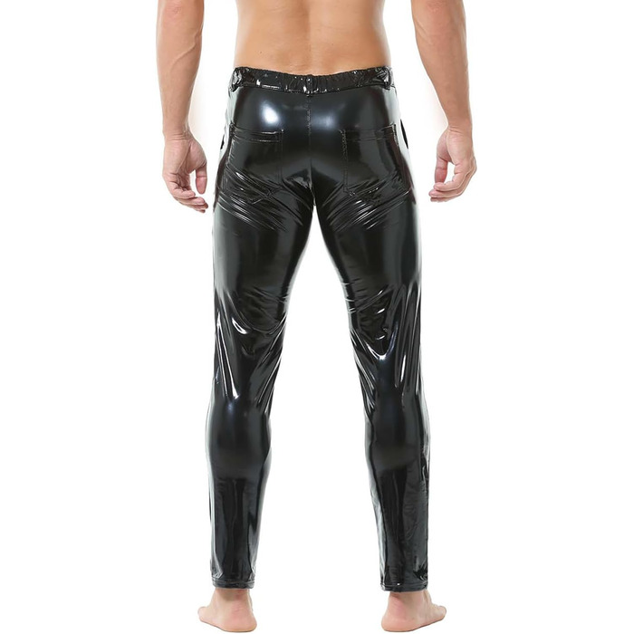 Легінси чоловічі YUFEIDA з еластичної шкіри (PU), класичний дизайн, довгі, з блискавкою та кишенями. Ідеально для мотоспорту, косплею, танців, вечірок та клубів (Чорний, L)