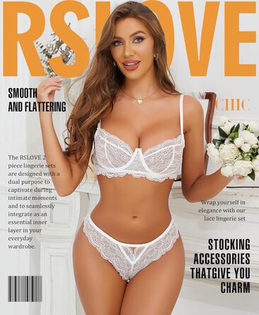 Жіноча білизна RSLOVE: комплект бюстгальтера та трусиків з мережива, прозорий, комплект з 2 частин (M, білий)