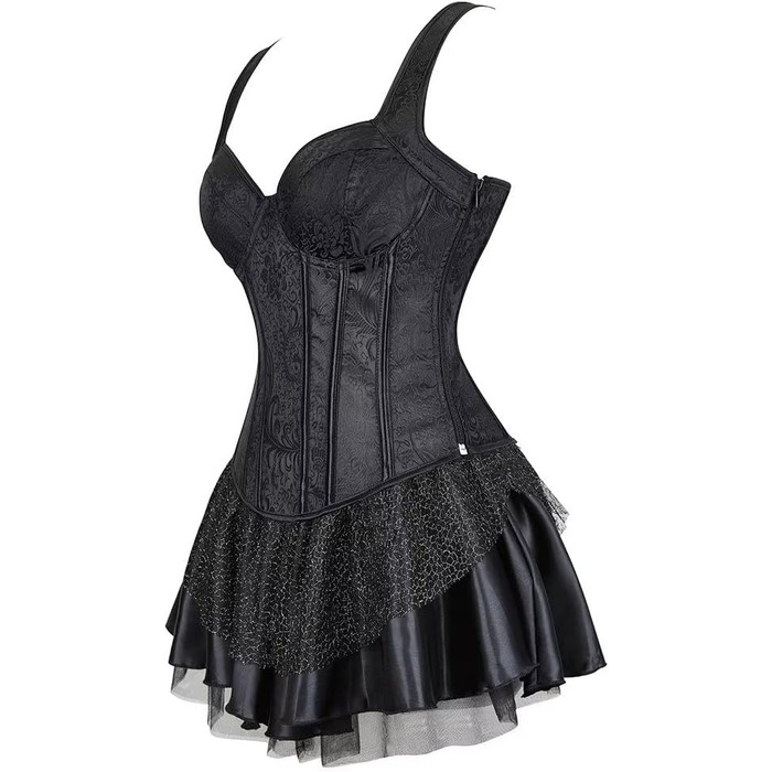 Сукня-корсет з корсетом, чорна, для жінок. Ефектний корсаж, шнуровка, блискавка, страпи, бурлескний стиль. Розмір XS. Модель Black7024