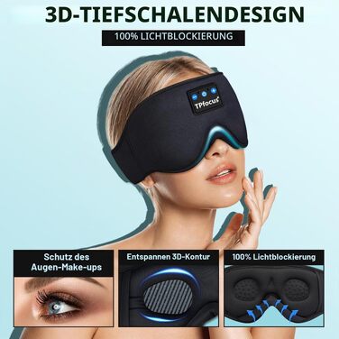 Маска для сну з Bluetooth-навушниками ASMR, бездротова м'яка маска для сну та відпочинку, підходить для подорожей та офісу, 3D дизайн (чорна)