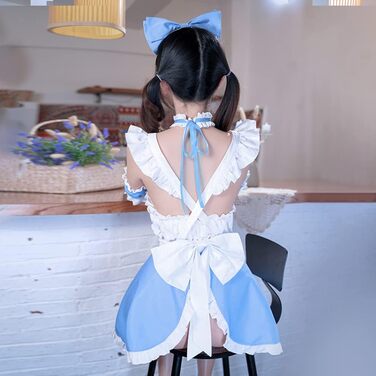 Костюм горничної SINROYEE: сексуальний косплей з мереживом, костюм аніме, комплект нижньої білизни, блакитний та білий, універсальний розмір