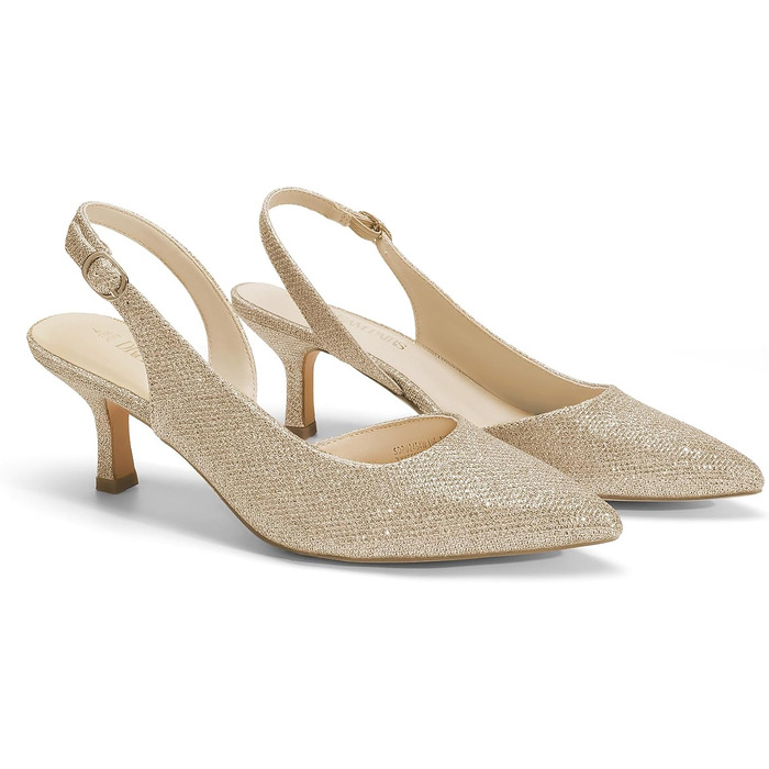 Жіночі босоніжки з відкритим носком та підборами Kitten Heels DREAM PAIRS, золотисті з блискітками, розмір 40 EU