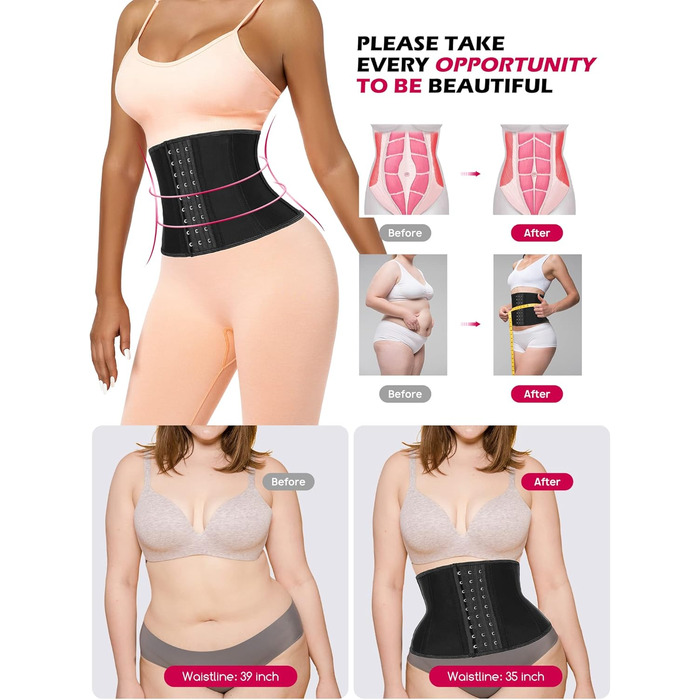 Корсет для фігури жіночий, чорний, з 9 сталевих кісток, для корекції талії