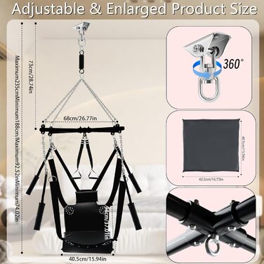 Гойдалка для дорослих BDSM Onyx 360° поворотна, стельовий ремінь для приміщень, розширена комфортна платформа, комплект