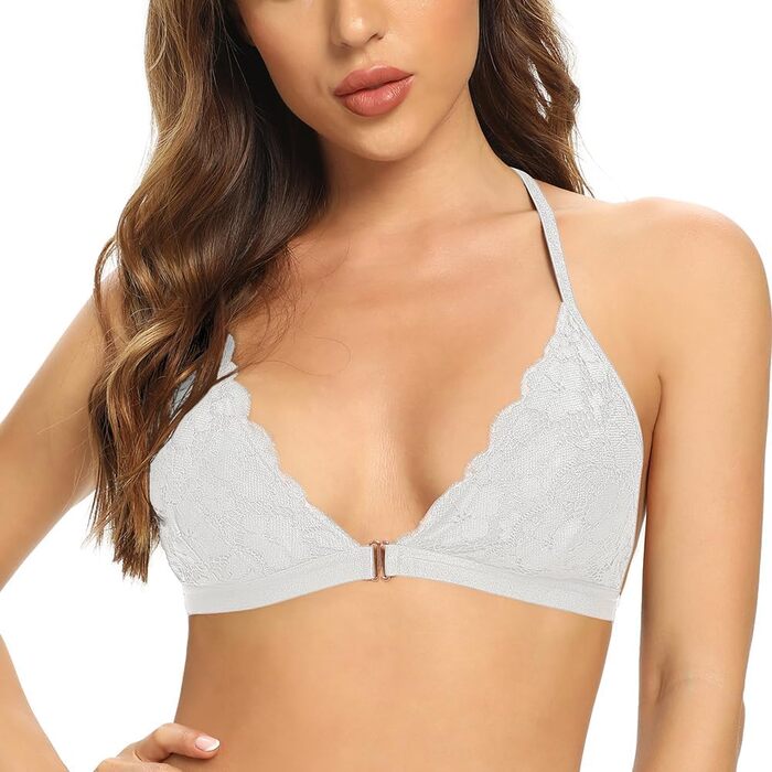 Шекіні: Безкаркашний бюстгальтер без бретелів з застібкою спереду, мереживний бра, трикутник, бюстгальтер з підкладкою, сексуальний топ-кроп, білий, XS