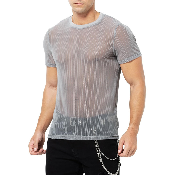 Прозора футболка Casey Herren з блискітками, короткий рукав, круглий витон, клубний стиль, сірий (M, D3-grau)