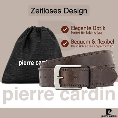 Чоловічий шкіряний ремінь Pierre Cardin для джинсів та чиносів, темно-коричневий, 40 мм, натуральна шкіра