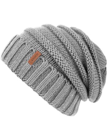Жіноча зимова шапка-біні FURTALK: в'язана шапка Slouch Beanie у стилі street style, м'яка груба в'язка, сіра (один розмір)