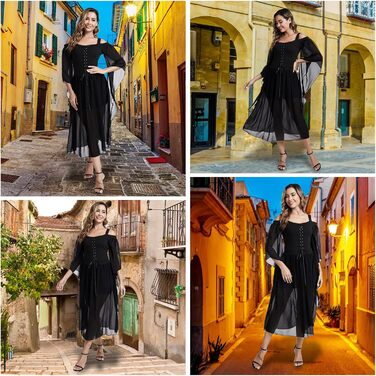 Костюм Ренесанс для жінок: середньовічне плаття з рукавами-трубами, готичне максі, для карнавалу, Хелловіну, вечірки, чорний