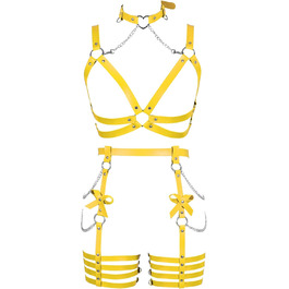 Жіночий шкіряний боді з лямками BANSSGOTH: комплект стрінги з бантиком для танців та святкування, оранжевий/жовтий колір