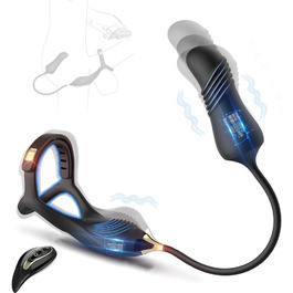 Масажер простати для чоловіків NAIXBTY з кільцем на пеніс, пультом дистанційного керування та телескопічним вібратором. 10 режимів вібрації + режим штовхання. Інтимні іграшки для чоловіків