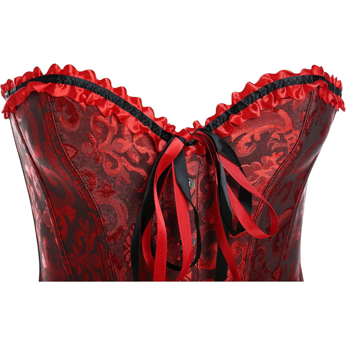 Корсет жіночий Miss Moly вінтажний, повний бюст, класичні кольори, мереживо, бант, з принтом G-string, темно-червоний