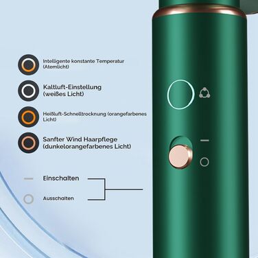 Професійний фен для волосся Profi 2200W з іонізацією, AC-мотором, дифузором та 2 концентраторами, 4 температури/2 швидкості, колір Verde