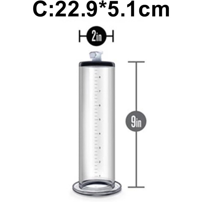 Прозорий аксесуар для пеніс-помпи: трубка зі шкалою для збільшення потенції та ерекції. Підходить для чоловіків. Розміри: G:22.9*7.6cm, C:22.9*5.1cm