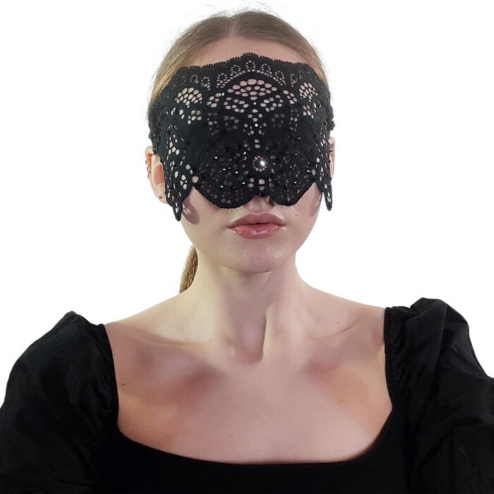 Чорна мереживна маска для жінок з чорними стразами, елегантна маска на половину обличчя, маска для маскарату та карнавалу, мереживна вечірня маска з гумкою, чорна (чорні стрази)