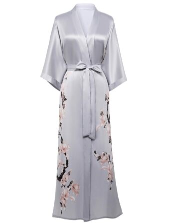 Кимоно-халат Babeyond з квітковим принтом, атласний, для вечірок, сірий (один розмір)