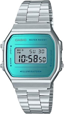 Цифровий кварцовий годинник Casio Unisex зі сталевим ремінцем (Срібний/Синій)