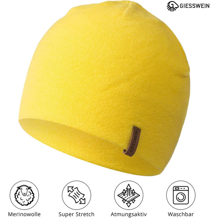 Спортивна шапка з мериносової вовни Giesswein Merino Cap Gehrenspitze, унісекс, жовта (один розмір)