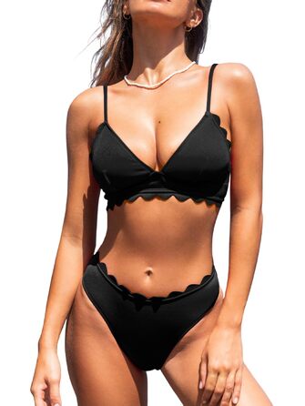 CUPSHE Bikini Set Daen - двочастинний купальник з трикутником, тропічний принт, чорний (S)