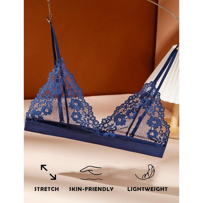 Жіноча білизна: 3 шт. мереживних бюстгальтерів без кісточок, сексуальних балконетів та push-up бюстгальтерів S-L (білий, чорний, синій)
