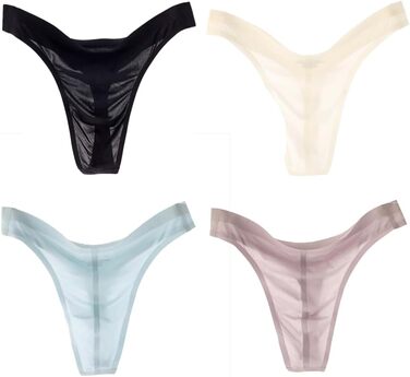 Танга чоловічі Alenjoy, 4 шт. у наборі, низька посадка, з льонової шовку, безшовні, прозорі