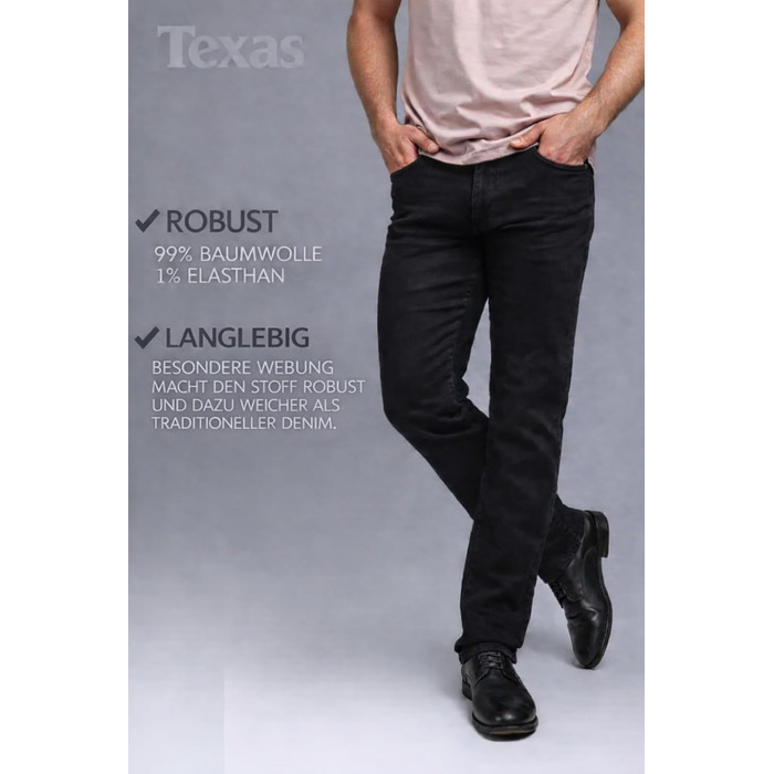 Чоловічі джинси Wrangler Texas Regular Fit Stretch — прямі денімові штани з бавовни, Black Overdye (чорний)