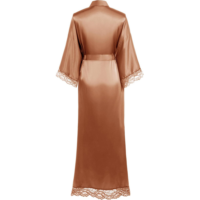 Халат жіночий довгий/короткий однотонний з мереживом, атласний, стиль кімоно, халат для дому, літній, універсальний розмір (карамель)