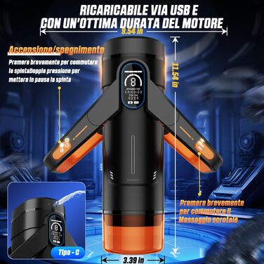 Інтимна іграшка для чоловіків Eanatoys Masturbieren - 9 вібраторів, телескопічна функція, 3D реалістична вагіна, LCD-дисплей, помаранчевий колір