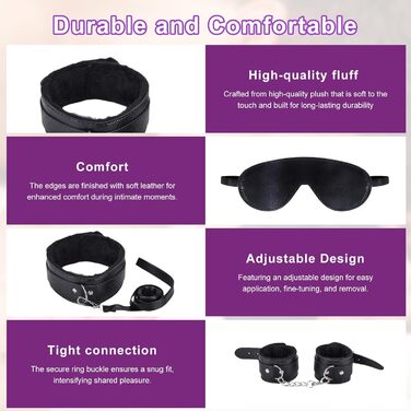 Набір для БДСМ з шкіри, 17 предметів: наручники, маска для очей, мотузки, для дорослих пар