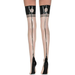 Латексні панчохи з прозорим та чорним кольором, довгі, з круглими прикрасами на спині, до коліна, XL