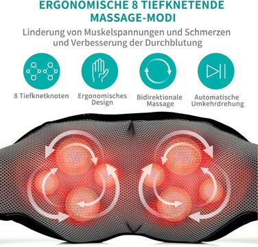 Масажер для шиї та плечей Nekteck 3D Shiatsu з підігрівом, глибокий тканинний масажер для спини та стоп від болю в м'язах, чорний