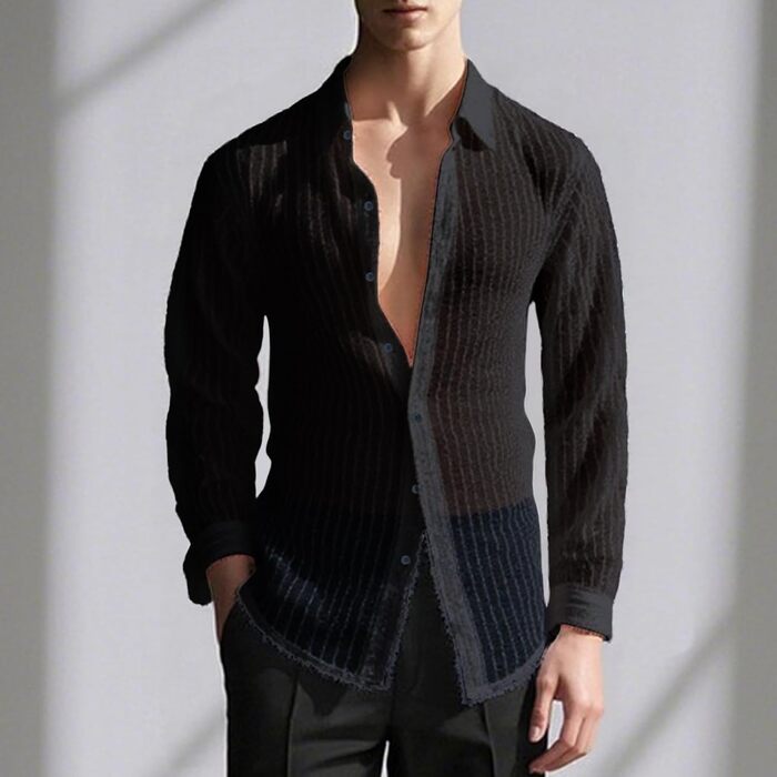 Чоловіча сітчаста сорочка Foweknow: прозора мереживна білизна з паєтками, під сорочку, біле (XL, чорне)