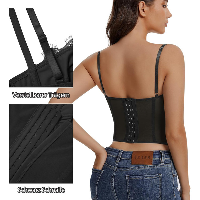 Корсетний топ для жінок з повним бюстом, чорний, XL. Корсет, повсякденний топ, сексуальний кроп-топ з бретелями.