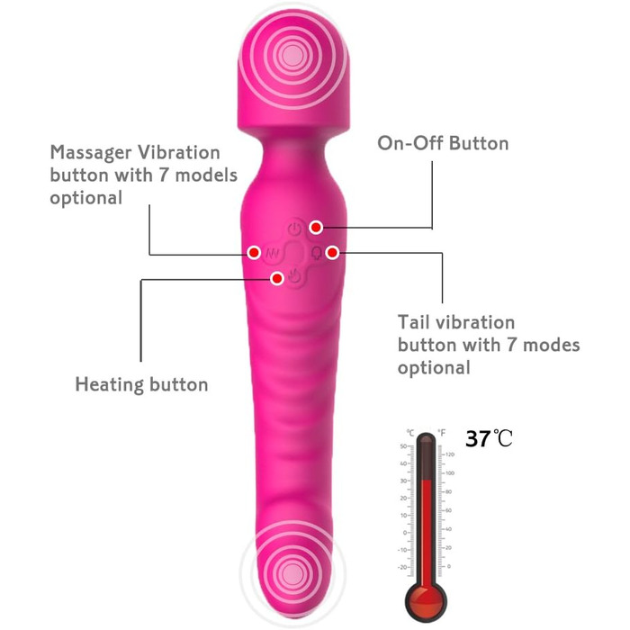 Масажер Magic Wand Doppelkopf - подвійний масажний стрижень з незалежними вібраторами, вологостійкий, з підігрівом, силіконовий накінечник. Інтимні іграшки для жінок та чоловіків (рожевий)