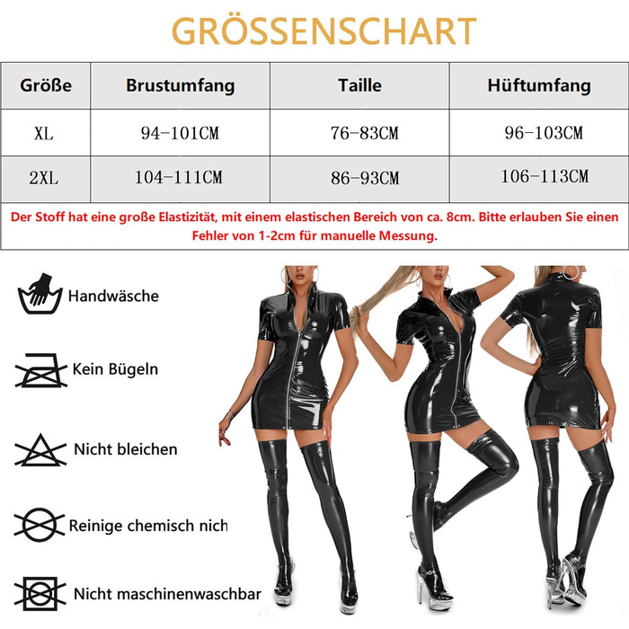Чорне латексне облягаюче міні-плаття з лакованої шкіри для вечірок та клубів, розмір XL-XXL