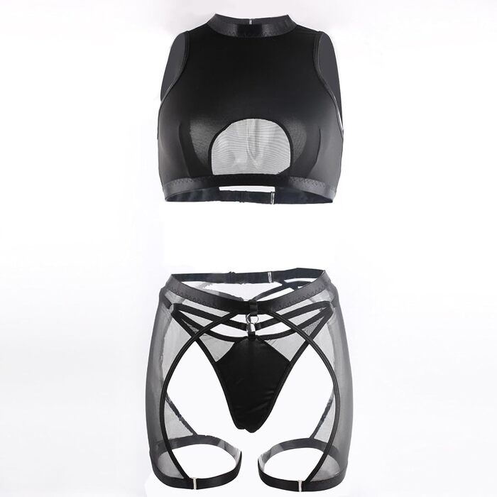 YOMORIO Комплект сексуальної білизни для жінок: боді, нічна сорочка, стрінги, чорний