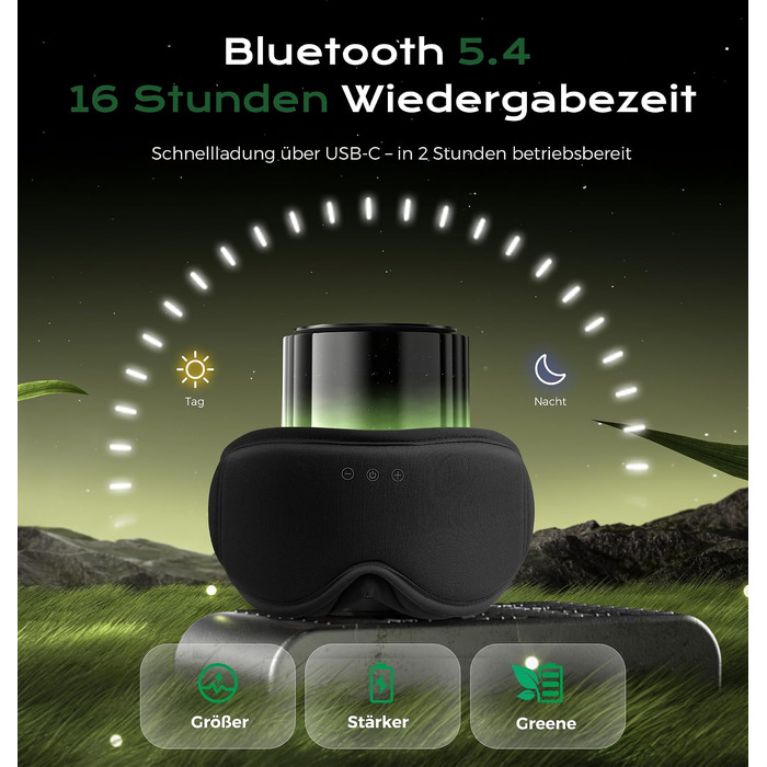 Маска для сну з Bluetooth-навушниками MUSICOZY, 3D бамбукова бавовна, колір темний