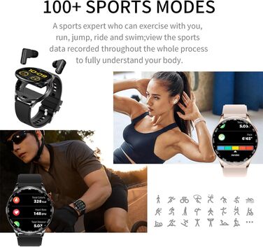 Смарт-годинник з Bluetooth-навушниками 2-в-1, фітнес-трекер з екраном 1.39