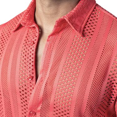 Чоловіча сорочка JOGA з мереживом, короткий рукав, для відпочинку, колір кораловий (XXL)