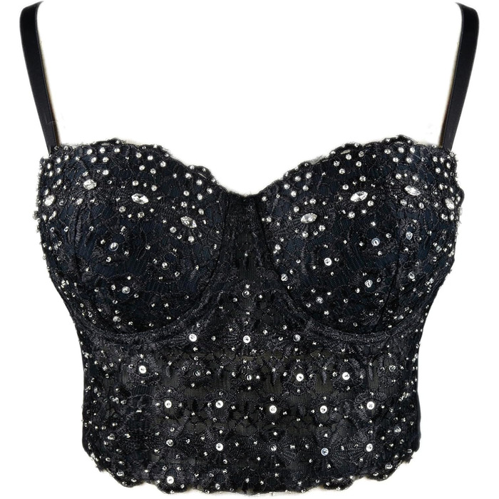 Чорний бюстгальтер-корсет з мережива та стразів Ellacci, топ-кроп, бюстгальтер, мереживний, сексуальний, чорний