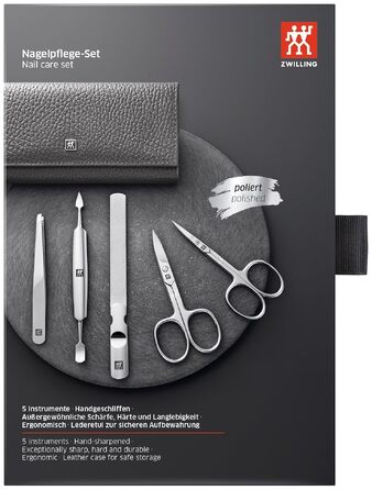 Набір для манікюру та педикюру ZWILLING Premium Edition (5 предметів), нержавіюча сталь, шкіряний футляр, сірий