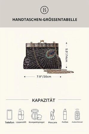 Вечірній клатч BABEYOND у стилі 1920-х Гетсбі з паєтками та бісером, вінтажна сумка-перо павич, чорна
