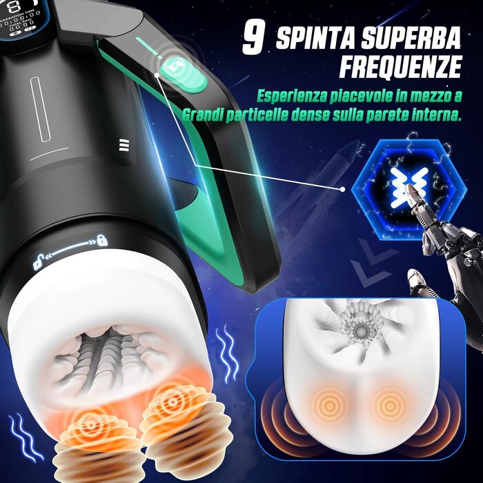 Інтимна іграшка для чоловіків Eanatoys Masturbieren з 9 вібраціями, телескопічною функцією та LCD-дисплеєм (зелена)